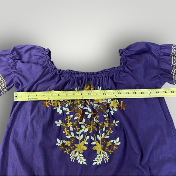 FREE PEOPLE FLEUR DU JOUR OFF-THE-SHOULDER EMBROIDERY DRESS PURPLE Sz L - Picture 6 of 13